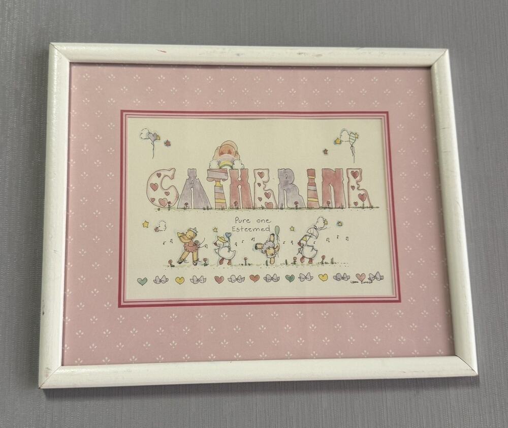Vintage Whimsical Framed Catherine Nursery Wall Art Baby Decor Goose Bear Bow